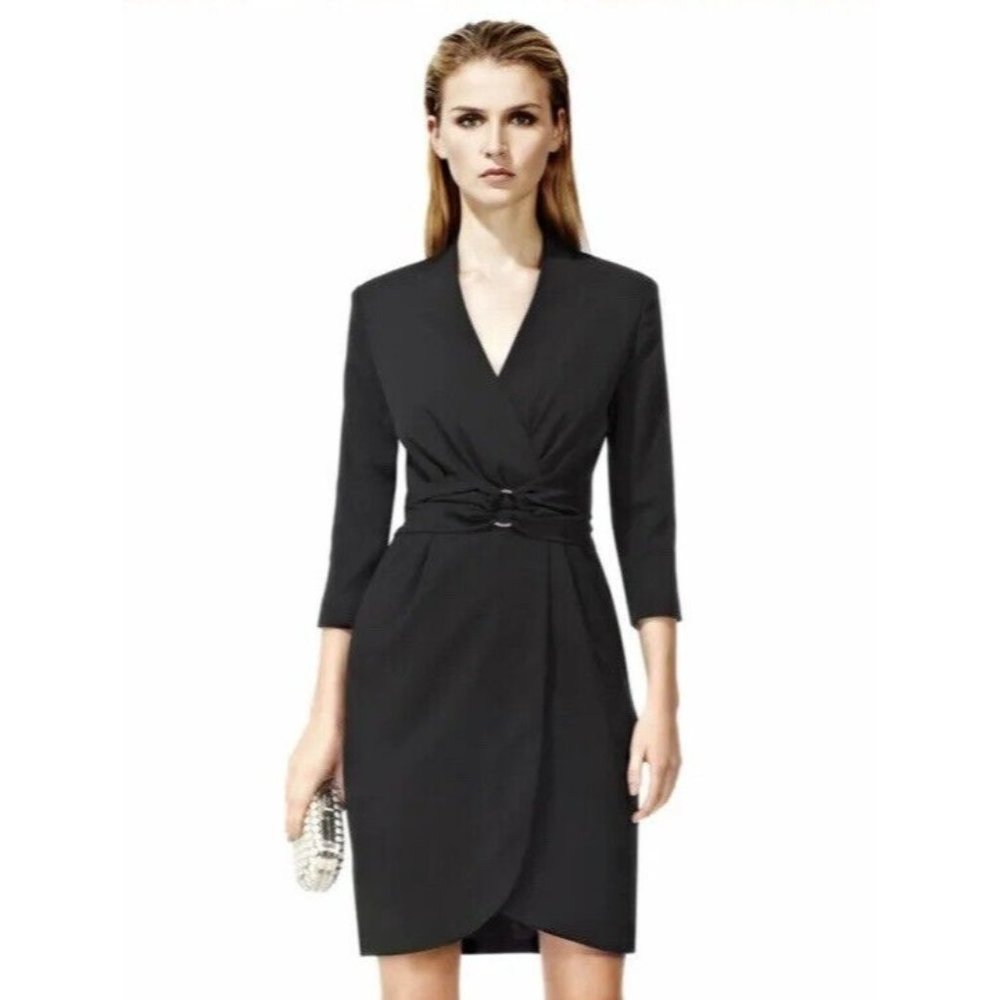 Reiss Woman's Sz 6 Lorna Black Wrap Front Pencil Dress